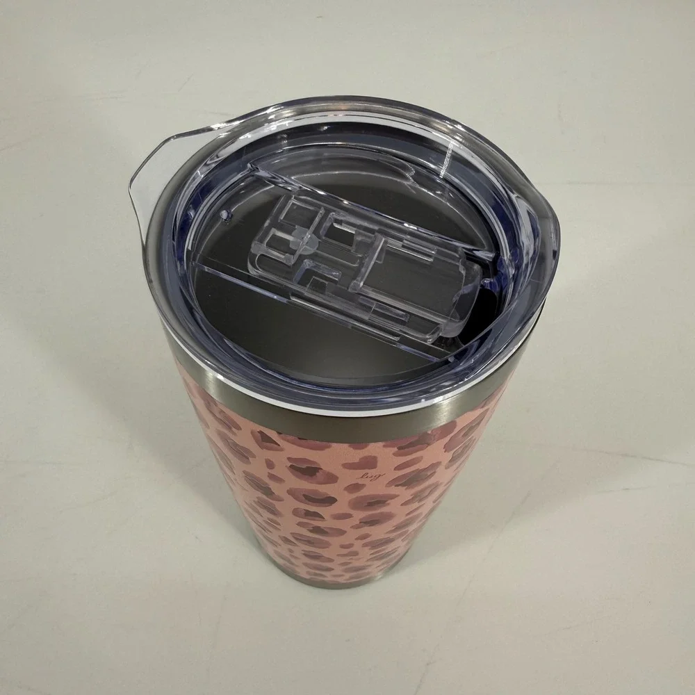 Lug Insulated Stainless Steel Tumbler Pink Leopard Print Travel Mug with Lid